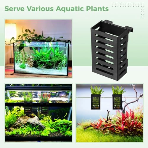 10PCS Aquarium Plant Holder with Hooks, Hanging Rimmed Tank Plant Pot Aquarium Planters Cups, Upgraded Aquatic Planter Cups for Fish Tank Aquaponic Planter and Aquascape Decorations (10)