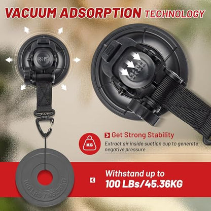 RED WOLF Heavy Duty 90MM Suction Cup Anchor Tie Down with Rotatable Hanging Hook Hold up to 100 LBs/45.36KG Each for Outdoor Camping Tarp Car Window Ceiling Awning RV Board Boat Vehicle Glass Surfing - size: 90MM Suction Cup
