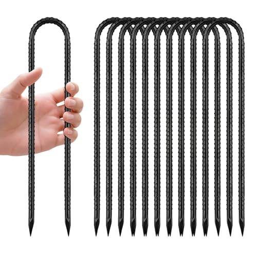 12 Inch Rebar Stakes, U Hook Ground Stakes 10 Pack Black Ground Anchors for Tent Heavy Duty for Plants Anti-Rust Landscape Fabric Artificial Turf - color: Black-6mm, size: 10pcs