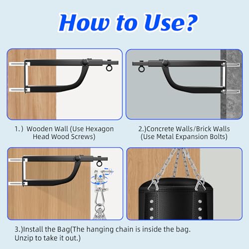Hanging Punching Bag for Adults with Adjustable Wall Mount | Wall Punching Bag, Adjustable Length, 16OZ Boxing Gloves, Boxing Set for Home Gym Training Muay Thai MMA