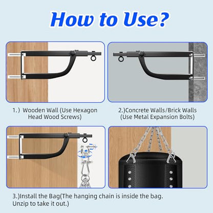 Hanging Punching Bag for Adults with Adjustable Wall Mount | Wall Punching Bag, Adjustable Length, 16OZ Boxing Gloves, Boxing Set for Home Gym Training Muay Thai MMA
