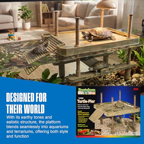 Penn-Plax Reptology Aquatic Turtle Pier and Basking Platform | Floating Above Tank | Decorative, Functional, and Naturally Inspired for Aquariums and Terrariums | Large Size (REP603)