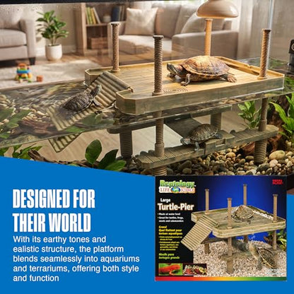 Penn-Plax Reptology Aquatic Turtle Pier and Basking Platform | Floating Above Tank | Decorative, Functional, and Naturally Inspired for Aquariums and Terrariums | Large Size (REP603)