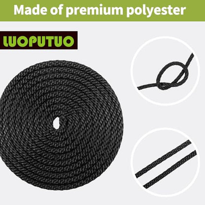 5/16 Inch × 250 FT Black Polyester Solid Braid Rope – UV & Abrasion Resistant, Low Stretch, Multipurpose for Flagpole Halyard, Clothesline, Camping, and Utility Tasks - size: 5/16 In×250 FT