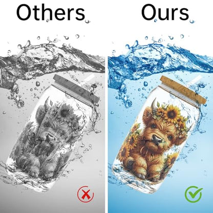 UV DTF Cup Wrap for 16oz Glass, 12 Sheets Highland Cattle Waterproof Rub On Transfers, UV DTF Decals Stickers for Tumbler Water Bottle