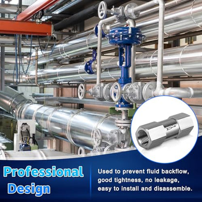 Stainless Steel 304 1/2" NPT Spring Check Valve, 1000 PSI, -20C to 200C, Industrial Check Valve, 2 Ports, NPT Connections - size: 1/2'' NPT