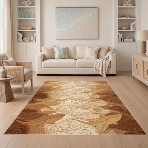 5'x7' Washable Beachy Shark Area Rug, Tan Flatwoven Floor Covering for Dining Room, Under Table, Home Office, Non-Slip Chair-Friendly Carpet | Ref:2067606 - color: Beige/Pattern 41, size: 5' x 7' (Rectangular)