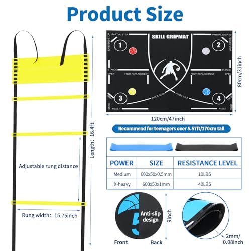 Silipull 15 Pcs Portable Basketball Training Equipment Footwork Training Mat Agility Drill Mat Non-slip Basketball Practice Aids for All Levels to Improve Speed, Strength Coordination - size: 47 x 31 Inches