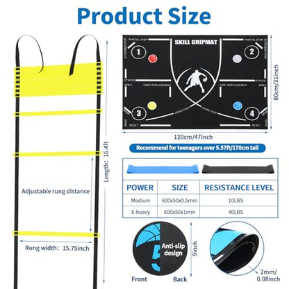 Silipull 15 Pcs Portable Basketball Training Equipment Footwork Training Mat Agility Drill Mat Non-slip Basketball Practice Aids for All Levels to Improve Speed, Strength Coordination - size: 47 x 31 Inches
