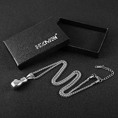 HZMAN Boxing Glove Bible Verse Pendant Stainless Steel Necklace - color: Silver