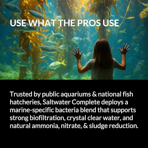 Saltwater Complete – Live Nitrifying Bacteria Blend for Saltwater & Reef Aquariums - Instant Cycle Marine Tank Starter - Removes Ammonia Nitrite - Clarifier - Safe for Fish Coral Invertebrates - 12oz