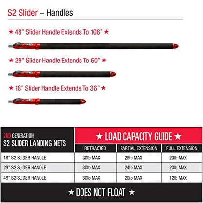 EGO S2 Slider Fishing Net Handle | Adjustable Extension Handle, Minimal Water Drag Design, Ergonomic Foam Grip for Landing Nets - size: 29" to 60" Handle, 22” x 23” Hoop, style: Rubber Coated Nylon Mesh