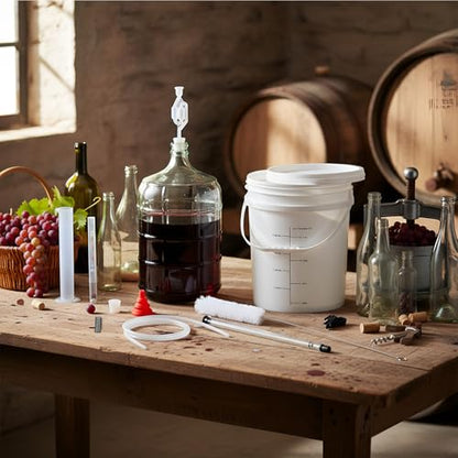 Wine Making Kit Include 5 Gallon Carboy, 6.5Gallon Bucket,Lid, Automatic Siphon, Hydrometer, Alcohol Percentage Tester, Bottle Filler, Airlock, Plug Funnel for Primary & Secondary Fermentation