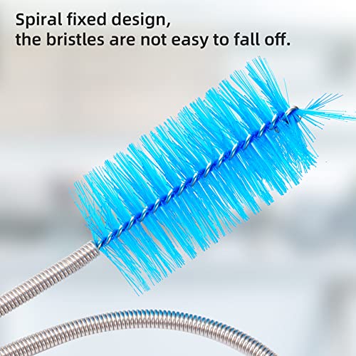 39" Pipe Brushes Tube Cleaning Brush Flexible, Feeding Tube Brush Hose Cleaner Brush Long Metal Pipe Cleaner Brush for Drain Hole Dredging - Double-Headed Spring Brush - Blue