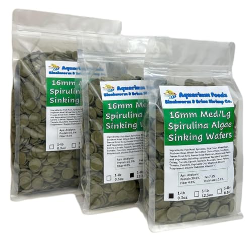 16mm - 5/8" Medium/Large Sinking Wafers of Algae, Spirulina, Veggies for All Tropical Fish, African Cichlids, Shrimp, Snails, Crabs, Catfish, Plecos..…1-lb 0.3oz Clear Bag