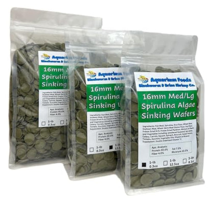 16mm - 5/8" Medium/Large Sinking Wafers of Algae, Spirulina, Veggies for All Tropical Fish, African Cichlids, Shrimp, Snails, Crabs, Catfish, Plecos..…1-lb 0.3oz Clear Bag