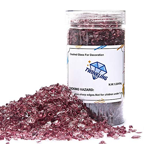 TWINKLING High Luster Fire Glass Gravel Stone Glitter,Broken Glass,Fire Gems Chips,Crushed Glass for Fire Pit Crafts Resin Art Aquarium Garden Decoration,3-6mm,1-Pound Jar (Grape) - color: Grape
