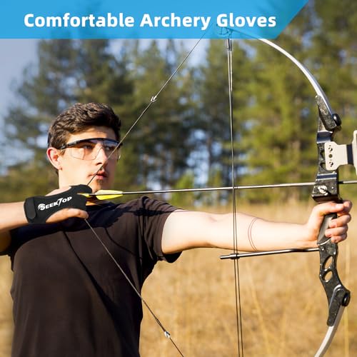 Seektop Archery Gloves Shooting Hunting Leather Three Finger Protector - color: Black, size: Medium