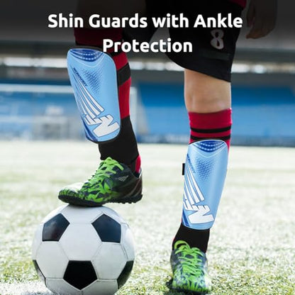 Shin Guards Soccer Youth Kids, Shin Guard Boys Girls Teenagers 2-18 Yrs Old | Soccer Shin Guards with Ankle Sleeves Protection - Football Shin Pads Equipment with Adjustable Strap - color: Blue, size: Small