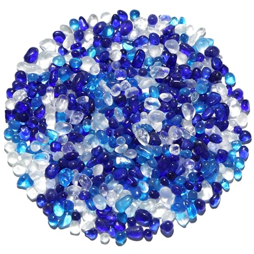 0.55LB Blue Mixed Clear Glass Pebbles, Tumbled Sea Glass Stones for Vase Fillers, Fish Tank Gravel, Aquarium Rocks, DIY Crafts, Plant Pots, Wedding & Home Decor, Transparent Glass Gemstones - color: Blue Mixed