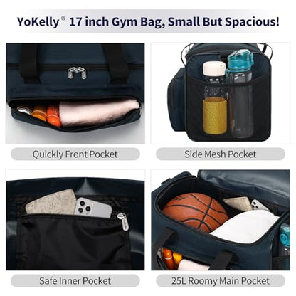 25L Small Gym Sport Duffle Bag, 17 inch, Navy Blue - color: Navy Blue