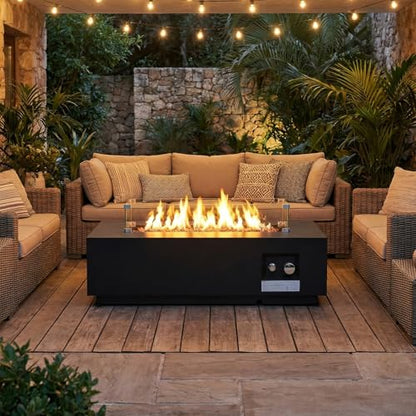 42'' Outdoor Propane Fire Pit Table, 50,000 BTU Rectanle Natural Gas Fire Pits with Tank Cover Wind Guard, No Assembly Low Profile Fire Table for Outside Patio & Backyard, Black - size: 42"