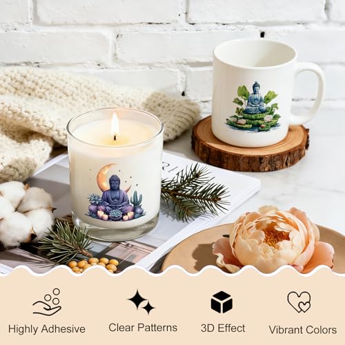 UV DTF Cup Wrap Transfer Stickers, 2 Sheets Buddha Rub On Transfers for Tumblers Glass Cups Mugs Water Bottles - style: Buddha