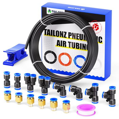 TAILONZ PNEUMATIC Black 4mm or 5/32 inch OD 2.5mm ID Polyurethane PU Air Hose Pipe Tube Kit 10 Meter 32.8ft - color: Black, size: 4mm OD/32.8ft/10m