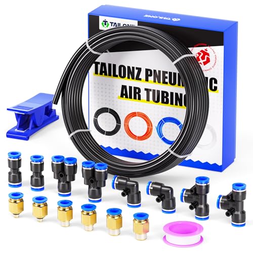 TAILONZ PNEUMATIC Black 4mm or 5/32 inch OD 2.5mm ID Polyurethane PU Air Hose Pipe Tube Kit 10 Meter 32.8ft - color: Black, size: 4mm OD/32.8ft/10m