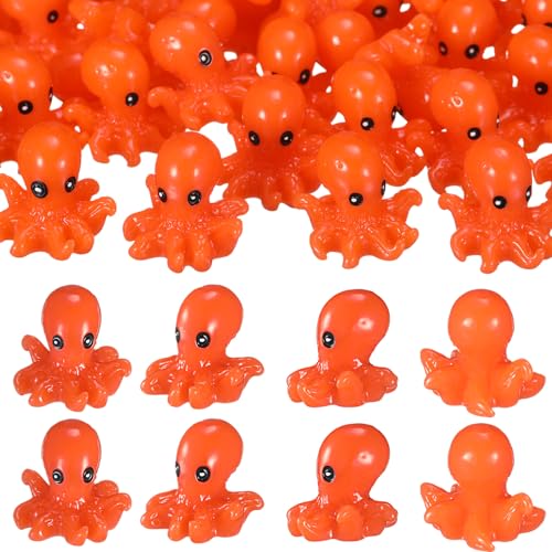 Geelin 50 Pcs Mini Resin Octopus Figurines Tiny Resin Figurines Small Ornament Charms Figure Tiny Animals for Dollhouse Landscape Aquarium Garden Desktop Birthday Party