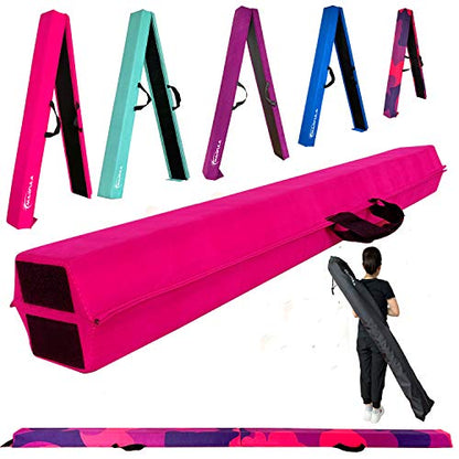 Marfula 6 FT / 8 FT / 9 FT Folding Gymnastics Beam Foam Balance Floor Beam - color: Pink, size: 9 Ft