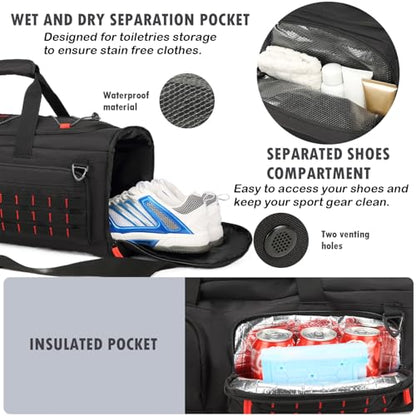 50L Tactical Gym Bag for Men and Women with Shoe & Laptop Compartment - color: Black+Red