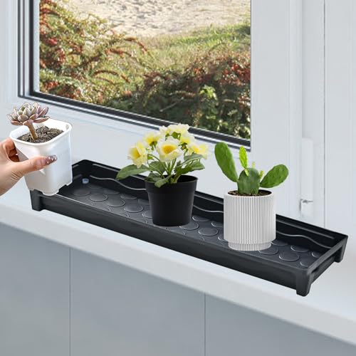 5 PCS Plastic Plant Growing Trays, Rectangular Plant Drainage Stand for Indoors Outdoor Windowsill, Drip Trays for Flower Potted Plants, Black Plant Trays 16 x 4.5 x 1.6 Inch