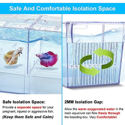 Fish Breeding Box Aquarium Holding Tank Transparent Fish Isolation Box Acclimation Hatchery Incubator Breeder for Betta Shrimp Clownfish Guppy
