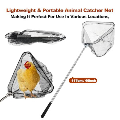 Chicken Catching Net, Animal net with Extendable 46 Inch Stainless Steel Pole, Chicken Nets for Chickens, Ducks, Birds Cats, Dogs，Fishnet, Chicken Catcher for Poultry Supplies