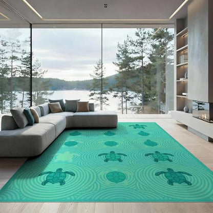 8'x10' Washable Modern Turtle Large Rug, Turquoise Non-Shedding Pet Friendly Carpet Foldable Easy Care Mat for King Size Bedroom, Master Suite, Under Bed | Ref:1955115 - color: Blue/Pattern 12, size: 8' x 10' (Rectangular)