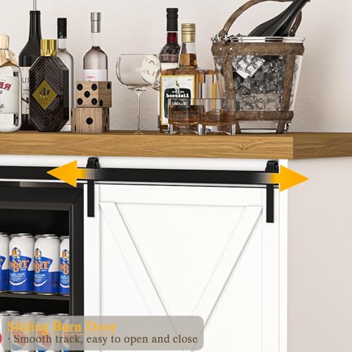 Coffee Bar Cabinet with Fridge Space, Wine Cabinet with Rack, Power Outlet for Dining Room Living Room, White