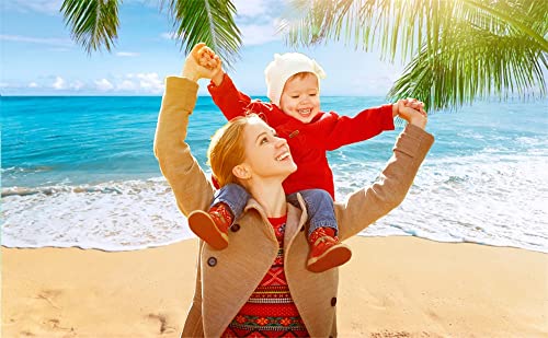 3x2m Sea Beach Backdrop Seaside Sand Beach Sea Wave Tropical Palm Leaf Photography Backdrops for Photo Shoots Holiday Party Adult Personal Portrait Photo Background Studio Props - size: 10x6.5ft