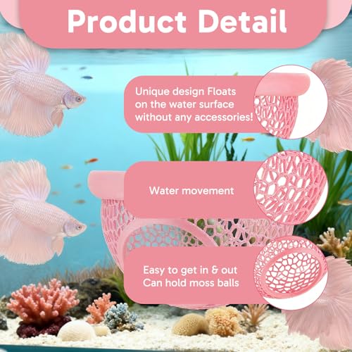 3 Pack Pink Fish Tank Decor Set, 1 Pcs Betta Hammock and 2 Pcs 4 Inch Artificial Aquarium Plants, Aquarium Accessories for Betta Fish, Shrimp and Small Fish, Ideal for Aquatic Pet Habitat