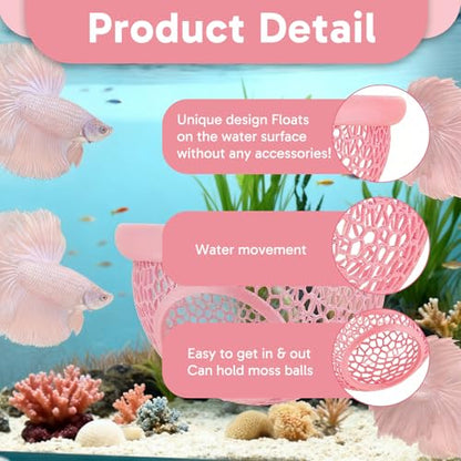 3 Pack Pink Fish Tank Decor Set, 1 Pcs Betta Hammock and 2 Pcs 4 Inch Artificial Aquarium Plants, Aquarium Accessories for Betta Fish, Shrimp and Small Fish, Ideal for Aquatic Pet Habitat