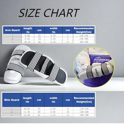 Taekwondo Shin Guards Arm Guard Protector Set for Kickboxing Martial Arts Taekwondo Karate Muay Thai Sparring Combat, Suitable for Youth and Adults