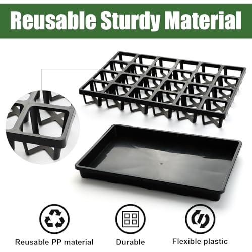 RooTrimmer 24 Cell Nursery Pots Trays (17"x11"x2") with Plastic Flat Seed Starter Trays, Durable Carrying Seedling Starter Tray, Reusable Planting Tray for Holding 2.7 inch Nursery Pots, 3 Sets Combo - color: Black, size: Pot Trays + Flat Trays-3P