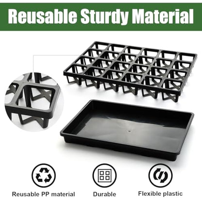 RooTrimmer 24 Cell Nursery Pots Trays (17"x11"x2") with Plastic Flat Seed Starter Trays, Durable Carrying Seedling Starter Tray, Reusable Planting Tray for Holding 2.7 inch Nursery Pots, 3 Sets Combo - color: Black, size: Pot Trays + Flat Trays-3P