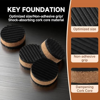 Tuneful Cables Sound Insulation and Vibration Damping Pads, Wooden Rubber Pads to Reduce Vibration and Jolts, with a Diameter of 1.77in, Round (Each Pack Contains 4 Pieces)