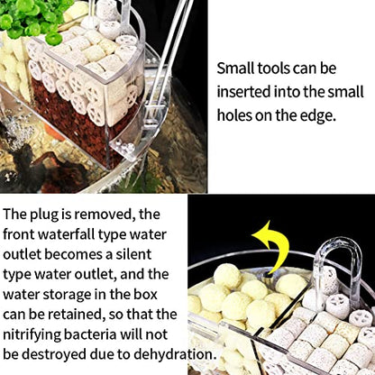 A/U Aquarium Fish Tank External Filter Box,3 in 1 Acrylic Filter Box Aquarium Hang On Filter Waterfall Increase Oxygen Water Purifier Aquarium Accessory for Round Aquarium Fish Bowl (M)