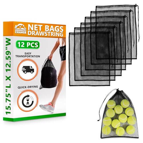 12 Pcs Mesh Laundry Bags Drawstring, 12.6x15.5 In, Polyester (Black)