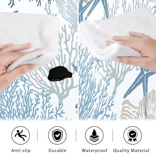 Coastal Kitchen Rugs and Mats Set of 2 Beach Nautical Blue Kitchen Decor Anti Fatigue Cushioned Kitchen Floor Mats Non Slip Waterproof Standing Mat for Laundry Office