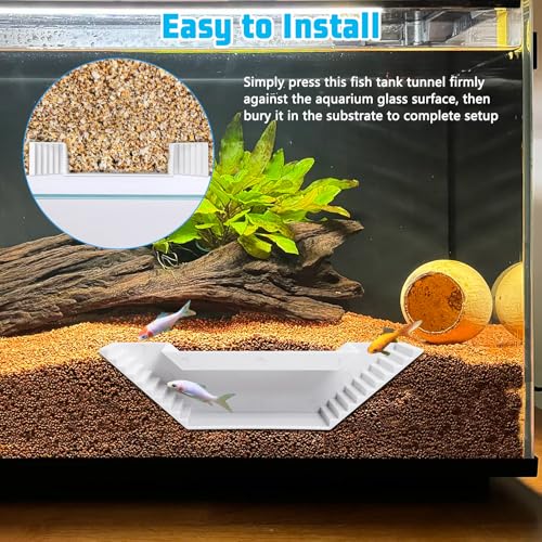 Aquarium Underground Tunnel Fish Tank Cave Viewing Shrimps Hideout Hermit Crab Decor with 2PC Plastic Aquatic Plants for Betta Guppy Cherry Shrimp and and Other Small Aquatic Animals (White