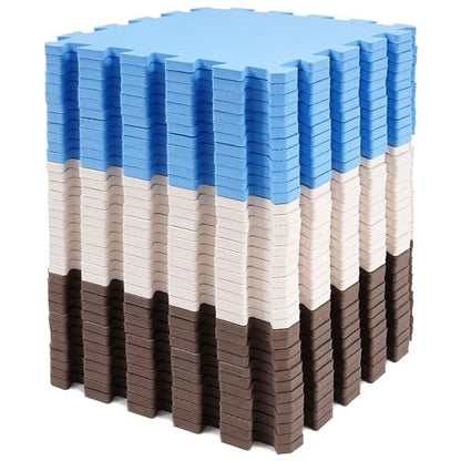 BalanceFrom 16-Pack 12x12 Inches EVA Interlocking Foam Play Tile Mat, Blue/Brown/Beige – 0.4-Inch Thick Non-Slip Puzzle Flooring for 16 Square Feet in Playroom, Nursery, or Playpen at Home