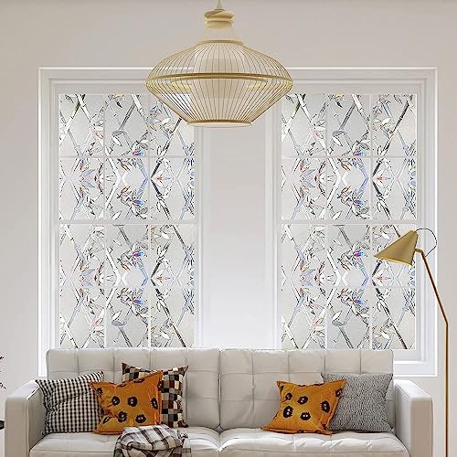 Window Privacy Film, 3D Stained Glass Film, Vinyl Decorative Window Decals, Static Cling Window Film Non-Adhesive Removable (17.5 x 157.4 inch)